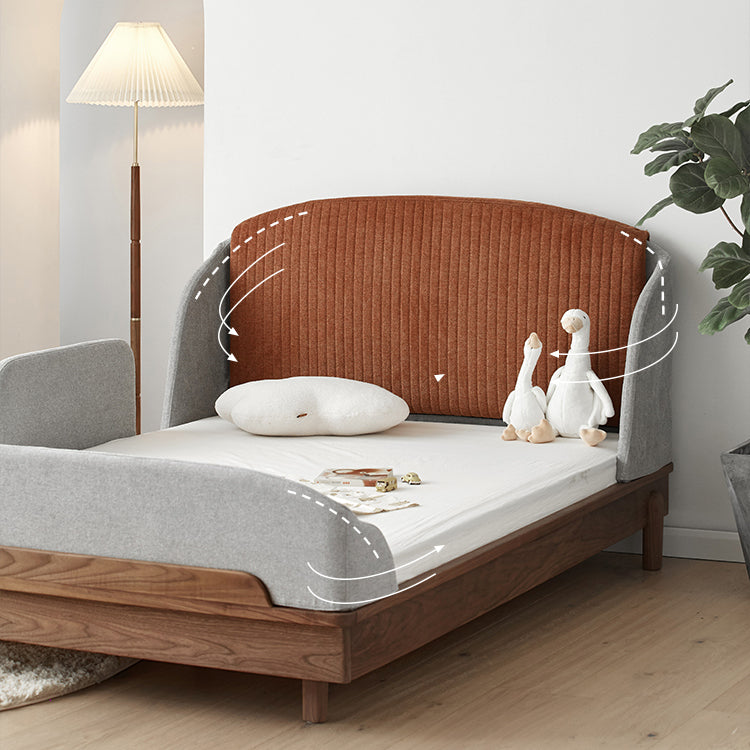 Modern Bed for Kids with Walnut Bed Frame & Velvet Upholstery Headboard ps-025 Modern Bed for Kids with Walnut Bed Frame & Velvet Upholstery Headboard ps-025