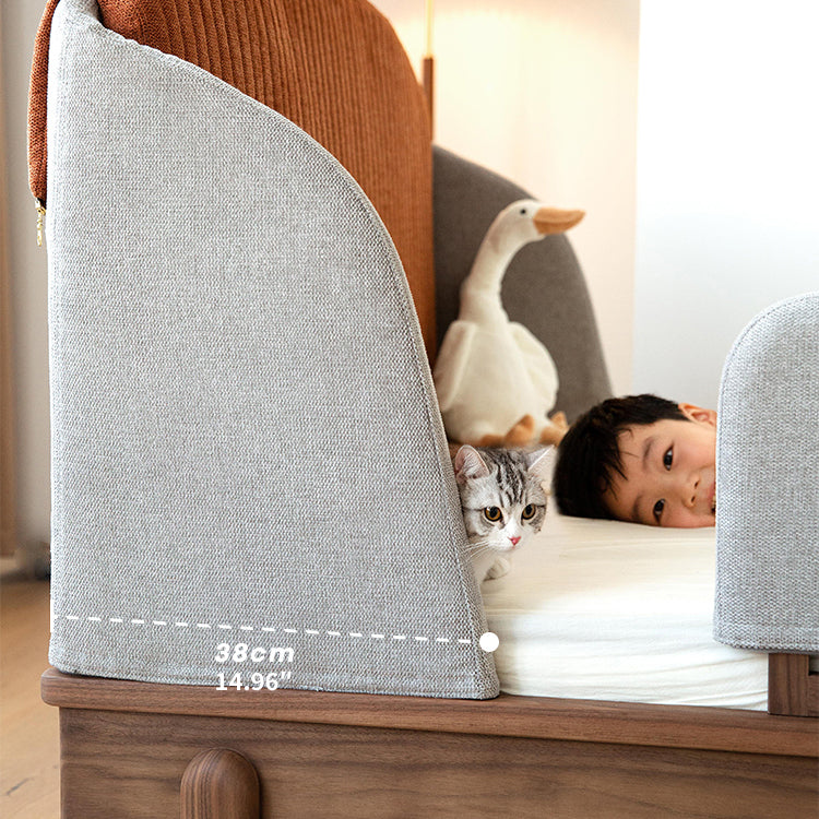 Modern Bed for Kids with Walnut Bed Frame & Velvet Upholstery Headboard ps-025 Modern Bed for Kids with Walnut Bed Frame & Velvet Upholstery Headboard ps-025