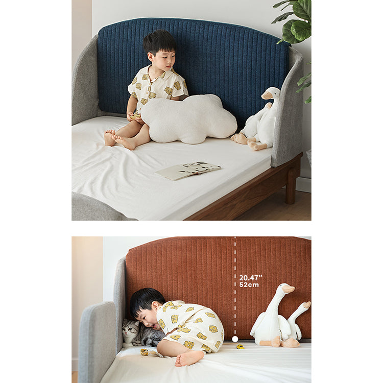 Modern Bed for Kids with Walnut Bed Frame & Velvet Upholstery Headboard ps-025 Modern Bed for Kids with Walnut Bed Frame & Velvet Upholstery Headboard ps-025