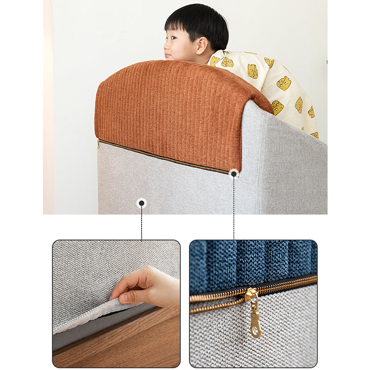 Modern Bed for Kids with Walnut Bed Frame & Velvet Upholstery Headboard ps-025 Modern Bed for Kids with Walnut Bed Frame & Velvet Upholstery Headboard ps-025