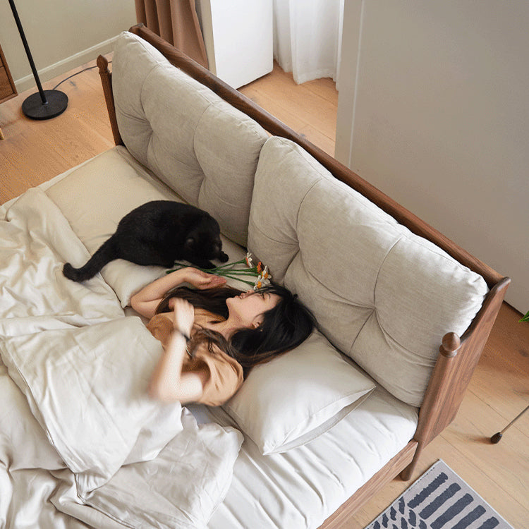 Luxurious Queen & California King Size Bed with Black Walnut Frame & Soft Headboard ps-074 Luxurious Queen & California King Size Bed with Black Walnut Frame & Soft Headboard ps-074