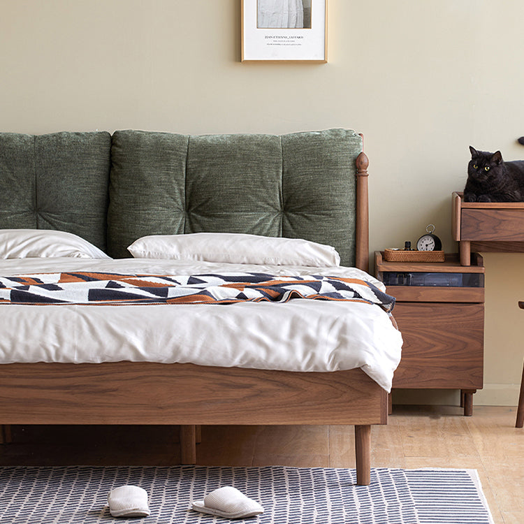 Luxurious Queen & California King Size Bed with Black Walnut Frame & Soft Headboard ps-074 Luxurious Queen & California King Size Bed with Black Walnut Frame & Soft Headboard ps-074