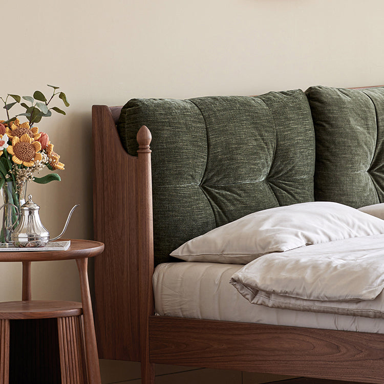 Luxurious Queen & California King Size Bed with Black Walnut Frame & Soft Headboard ps-074 Luxurious Queen & California King Size Bed with Black Walnut Frame & Soft Headboard ps-074