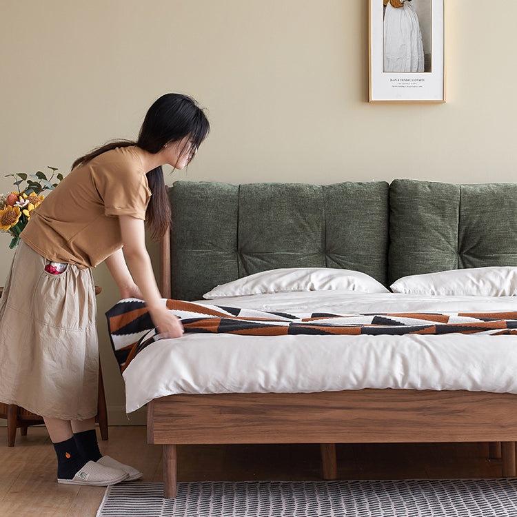 Luxurious Queen & California King Size Bed with Black Walnut Frame & Soft Headboard ps-074 Luxurious Queen & California King Size Bed with Black Walnut Frame & Soft Headboard ps-074