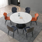 Modern Metal Dining Table Round Marble Top & Carbon Steel Pedestal for 6-8 Seater qc-wy-1038-ty