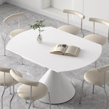Round Dining Table Extendable Marble Top & Carbon Steel Pedestal for 6-8 Person qc-wy-108