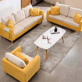 Stylish Cotton Blend Sofa in Vibrant Colors: Yellow, Off-White, Light Blue, Pink, Light Gray, and Grass Green with Wood Accents qm-12