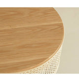 Stylish Round Oak wood End Table with Rattan Top - Modern Design for All Your Rooms tzm-528