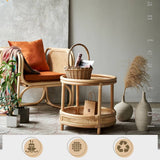 Natural Wood End Table with Rattan Accents and Glass Top – Elegant and Durable tzm-529