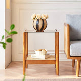 Stylish Brown Rattan End Table with Elegant Ash Wood Finish tzm-532