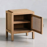 Natural Ash Wood Rattan Nightstand - Elegant Bedroom Storage Solution tzm-538