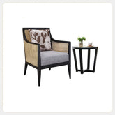 Modern Ash Wood Lounge Chair with Rattan Seat & Cotton-Ramie Upholstery tzm-541