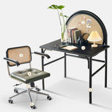 Stunning Black Rattan Makeup Vanity with Natural Ash Wood Finish and Multi-Layer Board tzm-550