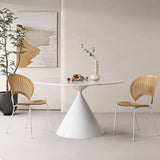 Minimalistic Round Metal Dining Table Sintered Stone Top & Metal Pedestal for 6 yw-170