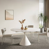 Minimalistic Round Metal Dining Table Sintered Stone Top & Metal Pedestal for 6 yw-170
