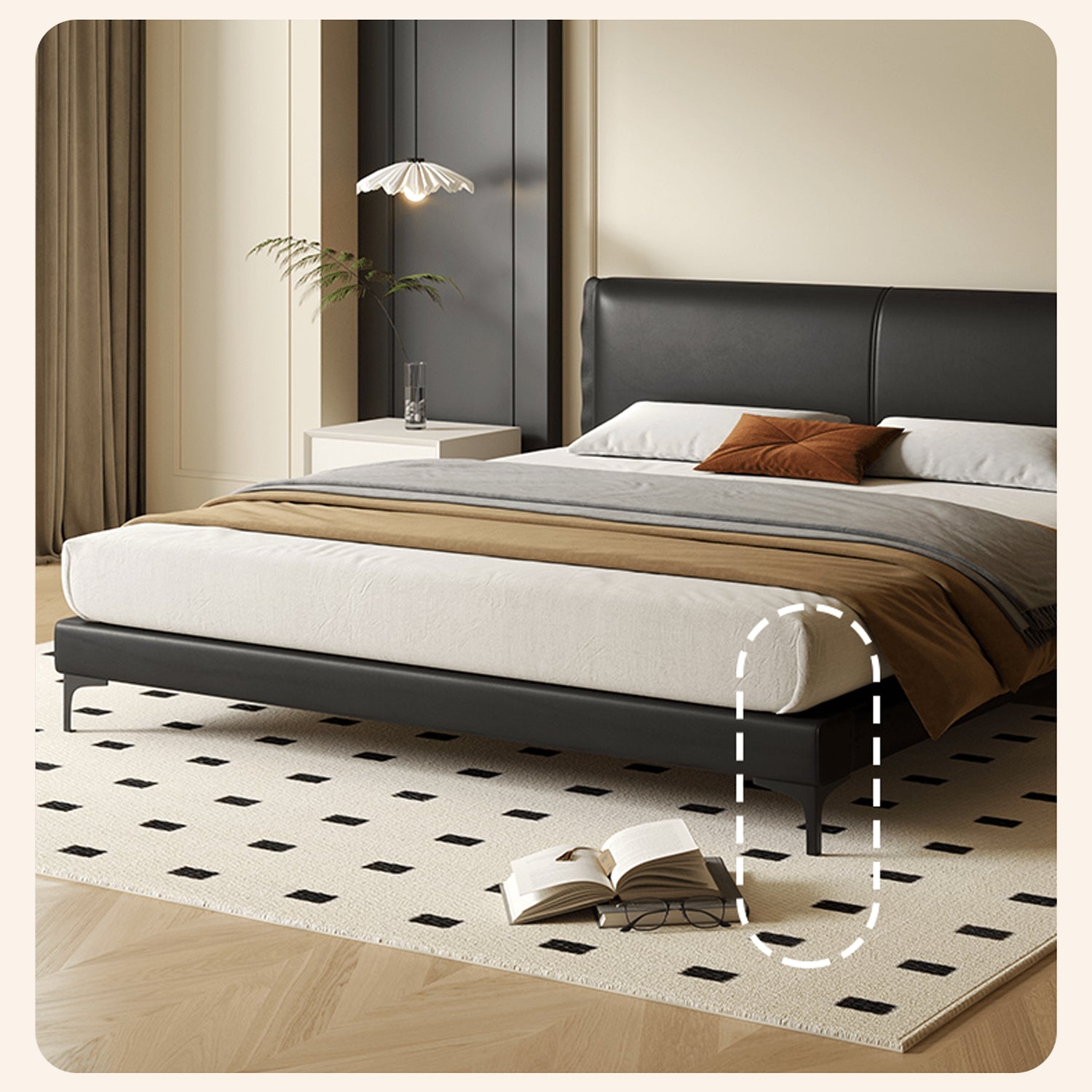 Sleek Black PU Leather Bed with Elegant Wood Frame - Stylish & Durable Design yw-202 Sleek Black PU Leather Bed with Elegant Wood Frame - Stylish & Durable Design yw-202