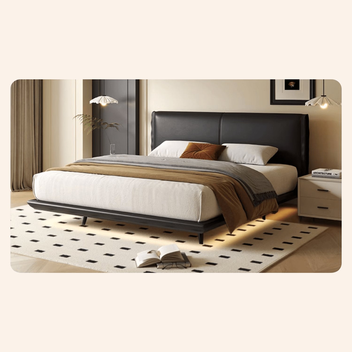 Sleek Black PU Leather Bed with Elegant Wood Frame - Stylish & Durable Design yw-202 Sleek Black PU Leather Bed with Elegant Wood Frame - Stylish & Durable Design yw-202