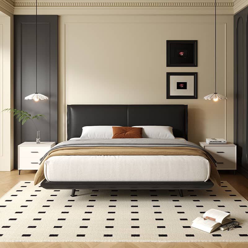 Sleek Black PU Leather Bed with Elegant Wood Frame - Stylish & Durable Design yw-202 Sleek Black PU Leather Bed with Elegant Wood Frame - Stylish & Durable Design yw-202