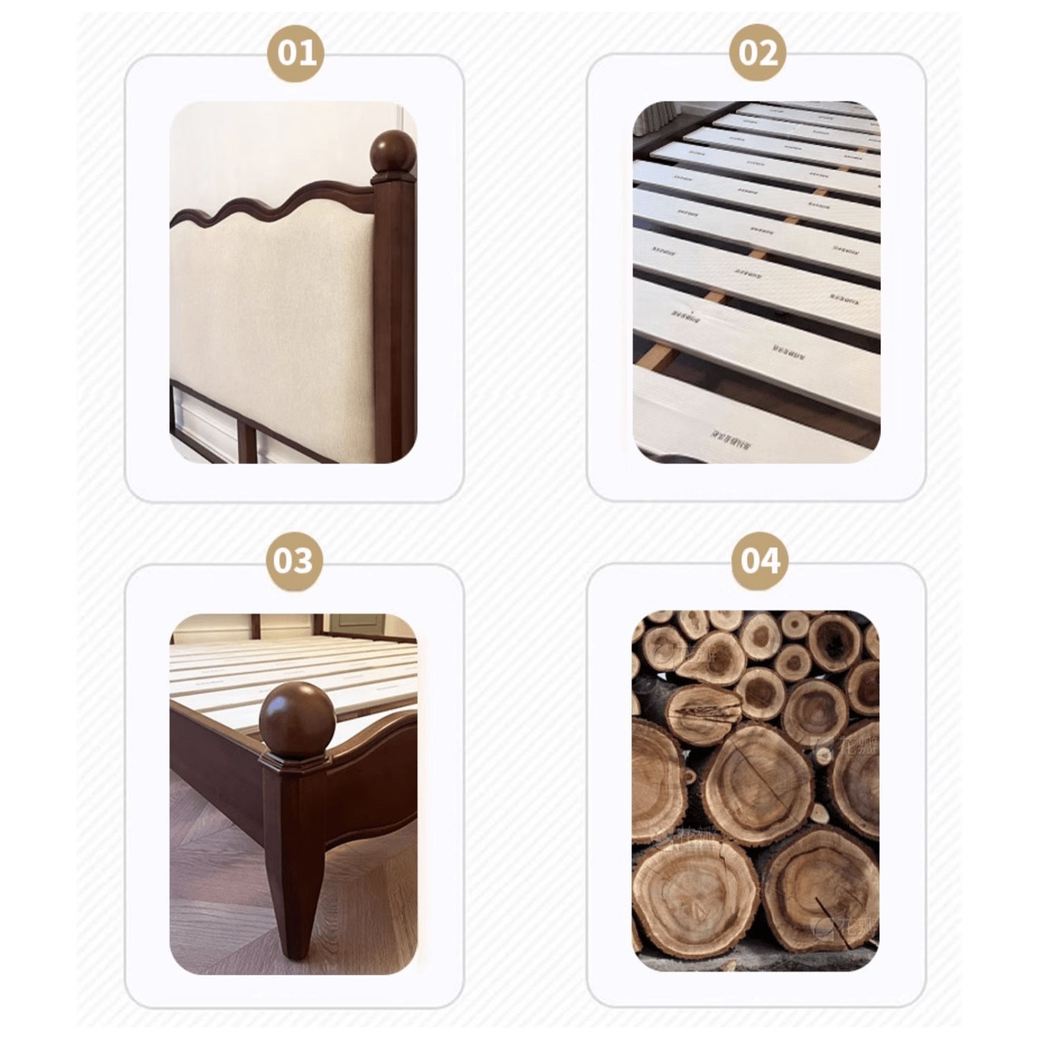 Luxurious Walnut Cal King Bed Frame with Upholstery Headboard - Elegant French Style Queen Size for Bedroom yw-205 Luxurious Walnut Cal King Bed Frame with Upholstery Headboard - Elegant French Style Queen Size for Bedroom yw-205