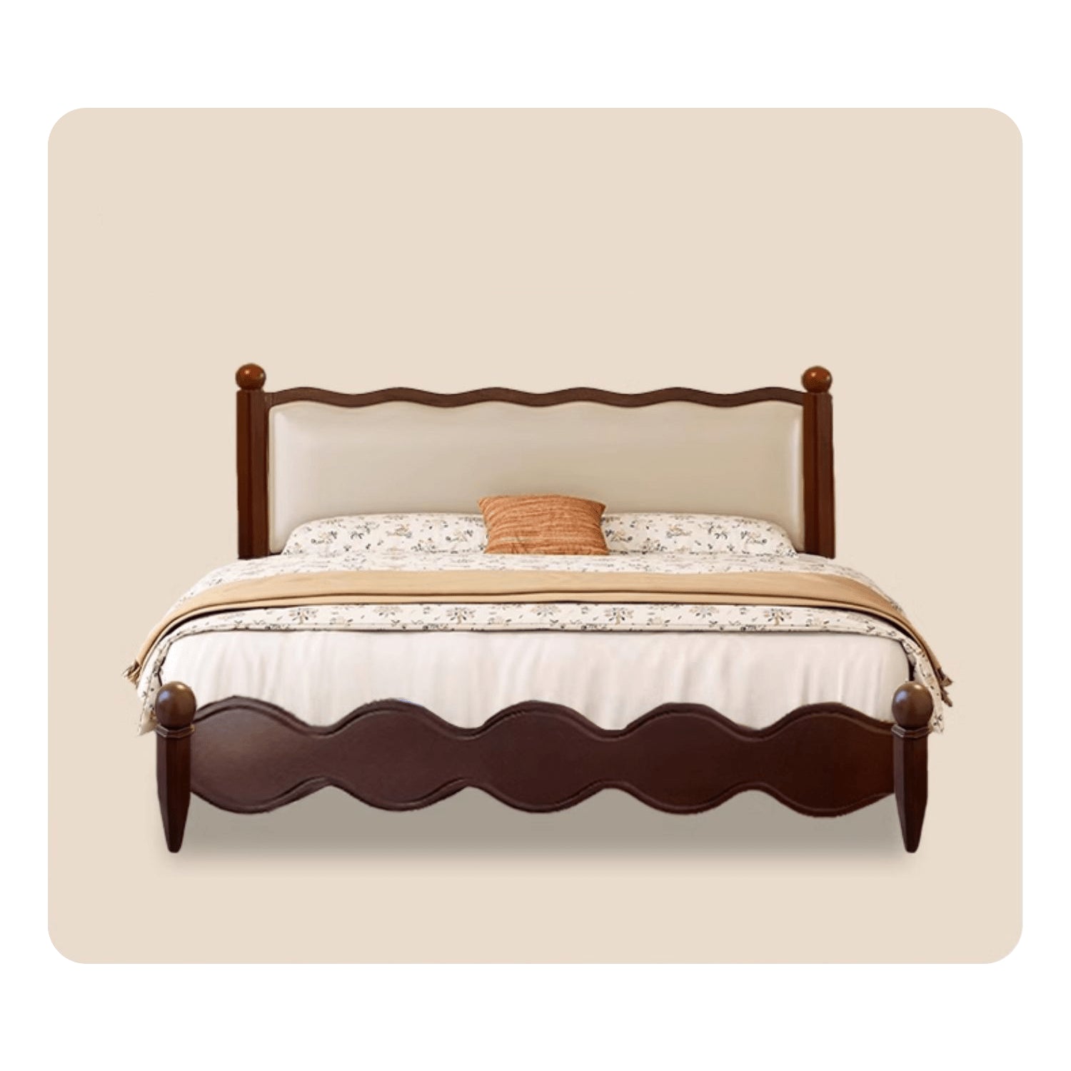 Luxurious Walnut Cal King Bed Frame with Upholstery Headboard - Elegant French Style Queen Size for Bedroom yw-205 Luxurious Walnut Cal King Bed Frame with Upholstery Headboard - Elegant French Style Queen Size for Bedroom yw-205
