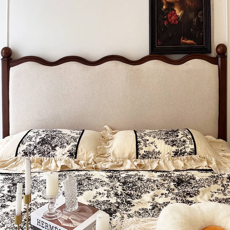 Luxurious Walnut Cal King Bed Frame with Upholstery Headboard - Elegant French Style Queen Size for Bedroom yw-205 Luxurious Walnut Cal King Bed Frame with Upholstery Headboard - Elegant French Style Queen Size for Bedroom yw-205