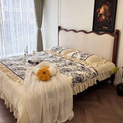 Luxurious Walnut Cal King Bed Frame with Upholstery Headboard - Elegant French Style Queen Size for Bedroom yw-205