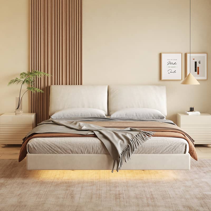 Modern Cal King Techno Fabric Bed with Pine Frame & Upholstered Headboard for Your Room yw-208 Modern Cal King Techno Fabric Bed with Pine Frame & Upholstered Headboard for Your Room yw-208