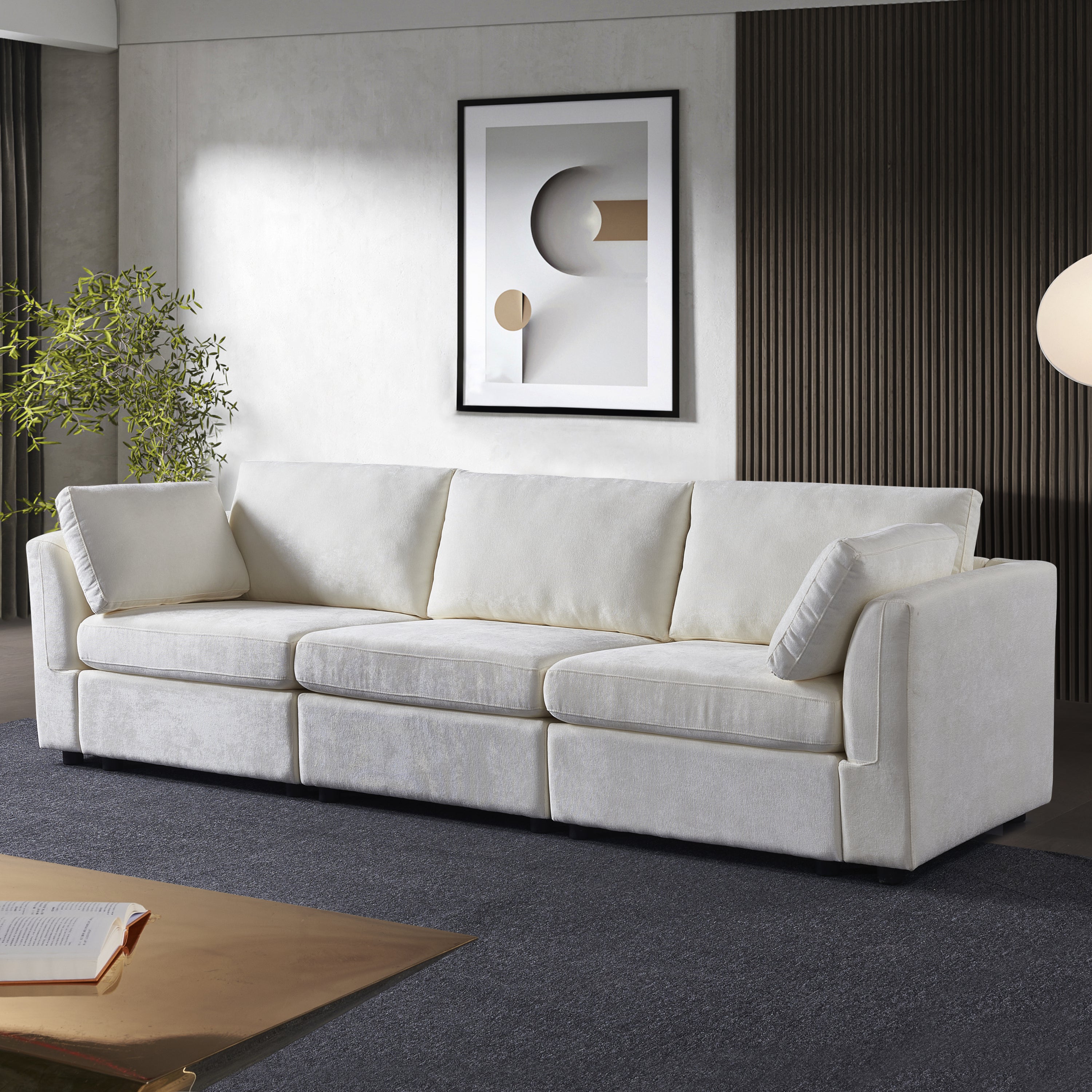 modular sofa white chenille fabric,  simple and grand, the seat and back is very soft. this is also a KNOCK DOWN sofa