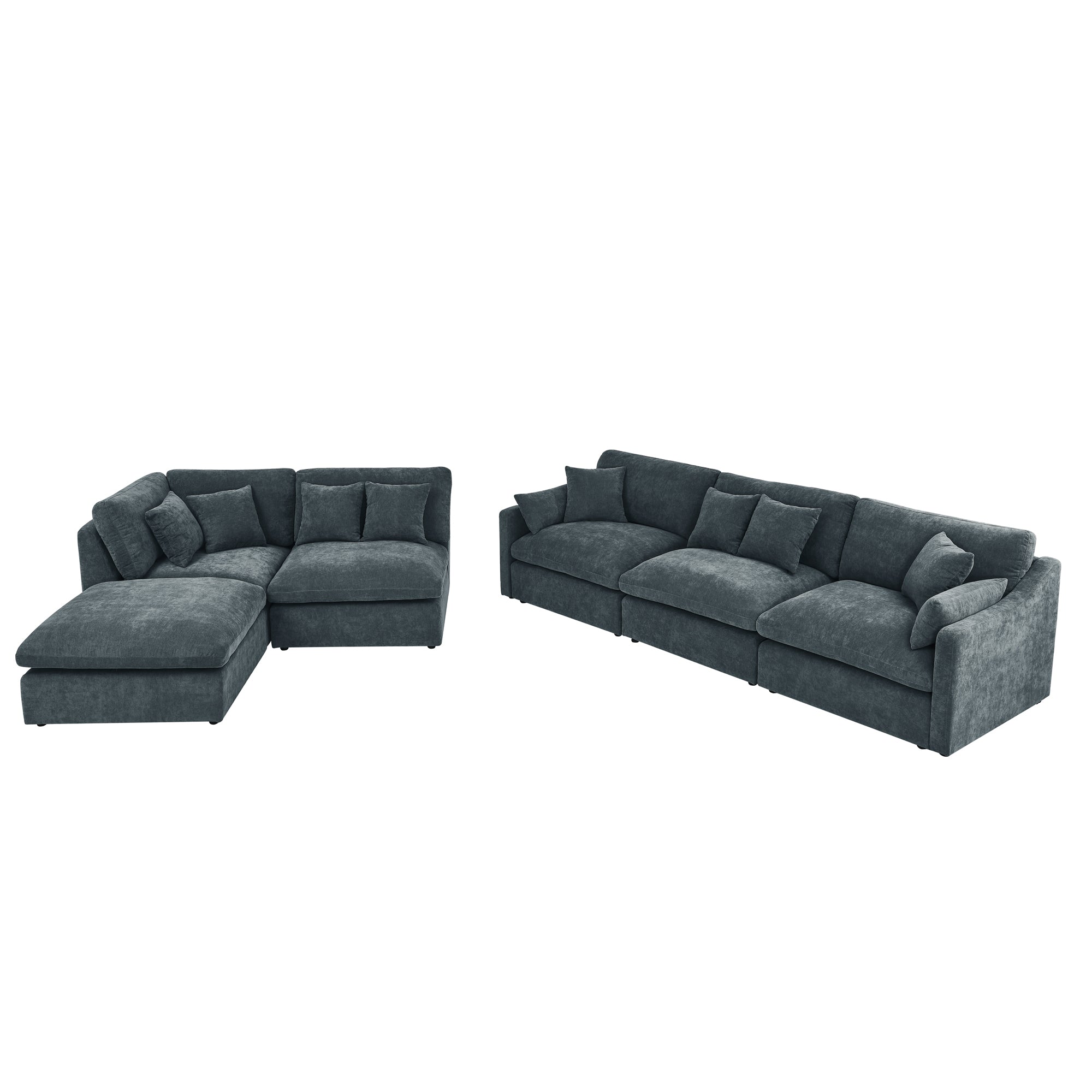 6-Seats Modular L-Shaped Sectional Sofa with Ottoman,10 Pillows, Oversized Upholstered Couch w/Removabled Down-Filled Seat Cushion  for Living Room, Chenille Grey