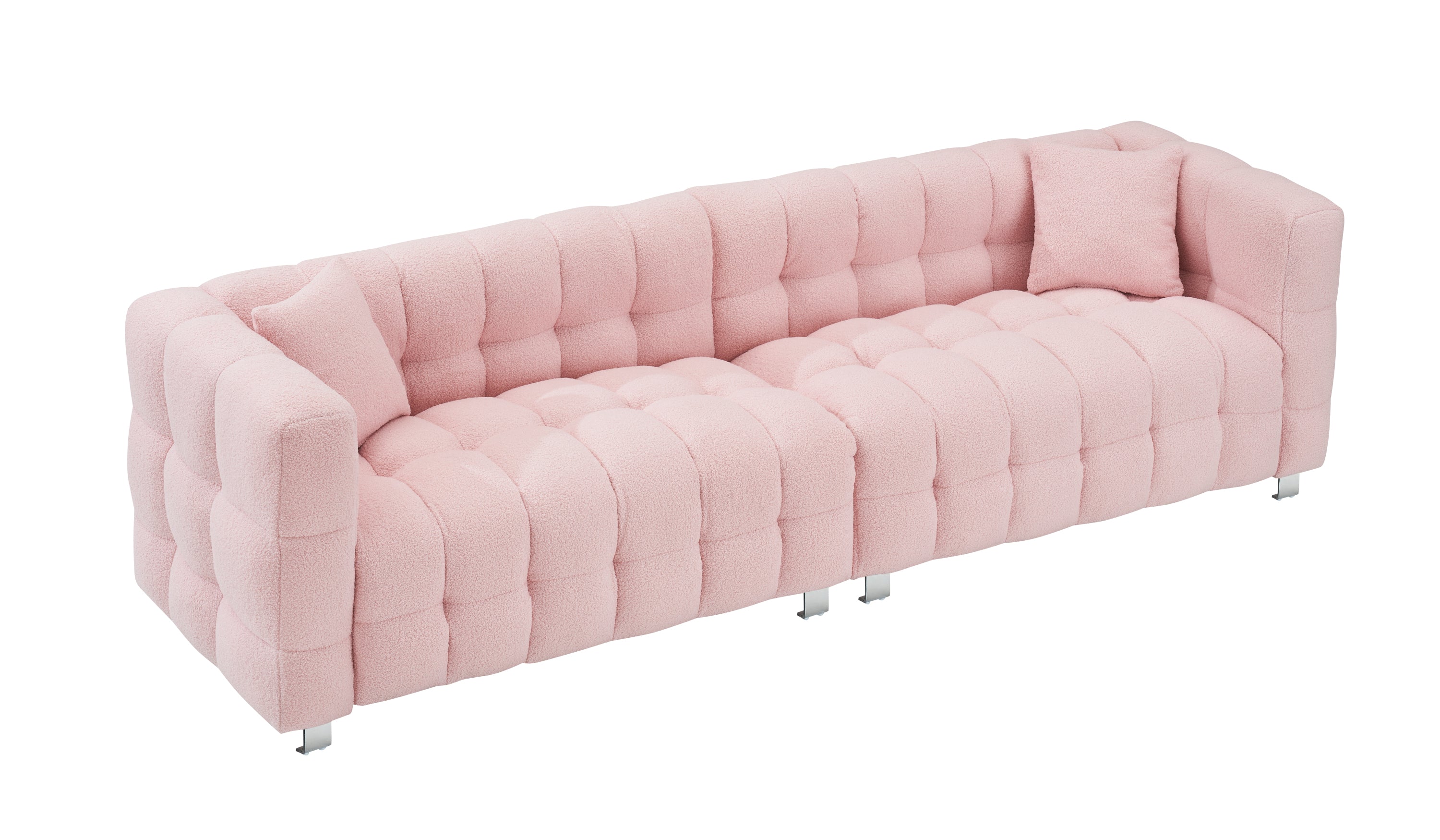 102" Pink Teddy Fleece Modular Pit Sofa with 2 Pillows for Living Room Luxurious 4-Seater Design