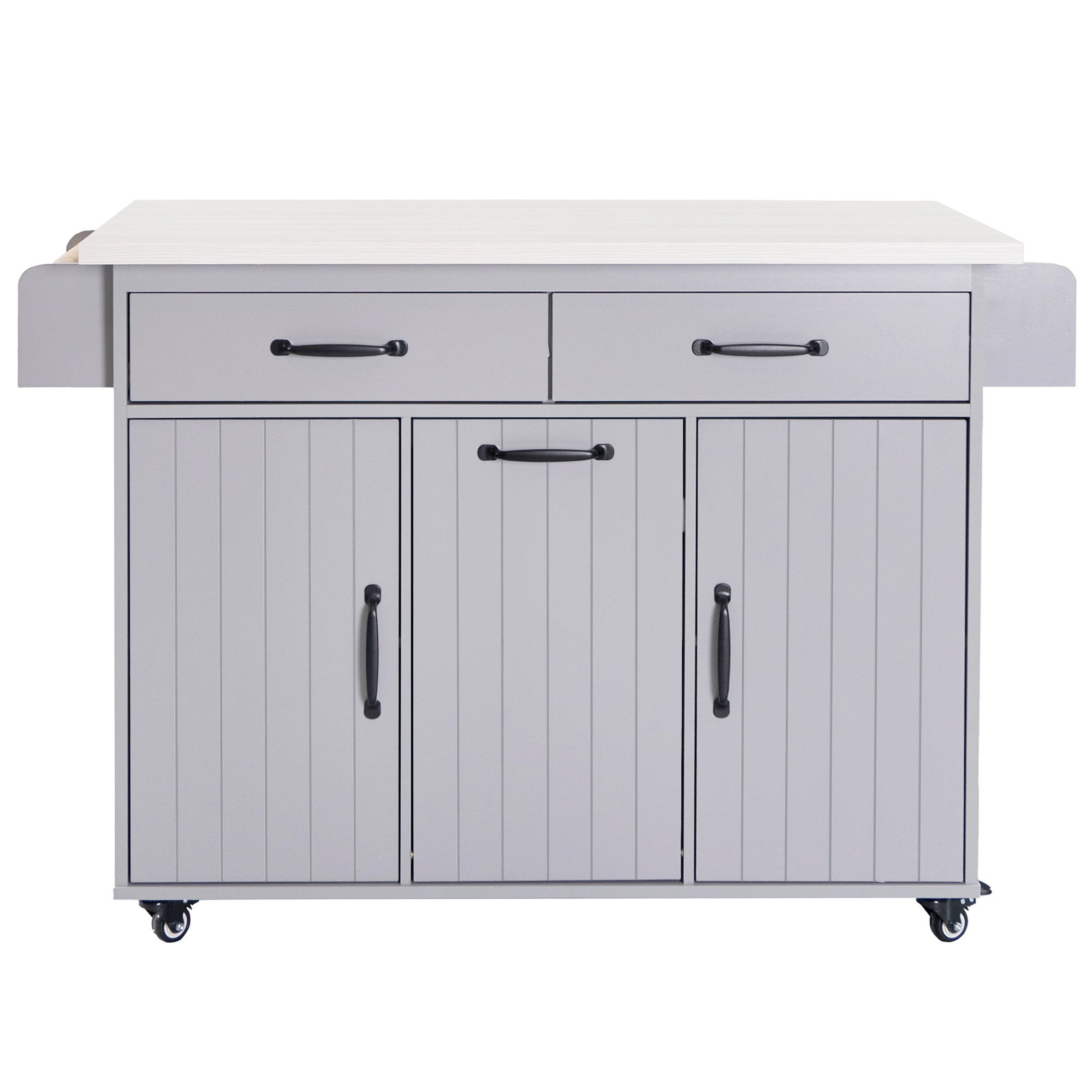 K&K Kitchen Island with Trash Can Storage Cabinet - Rolling Kitchen Island on Wheels with Adjustable Shelf, Grey