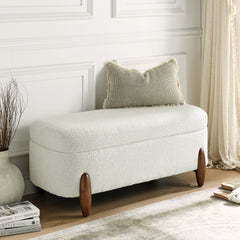 Ottoman bench with storage and seat cushion, made of looped gauze material, suitable for bedrooms, living rooms, and entrance passages-BEIGE(42.5"*20.5"*18.5")