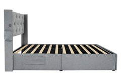 Full Size Bed Frame with Gas Lift Storage Bed with Modern Wingback Headboard, USB Ports