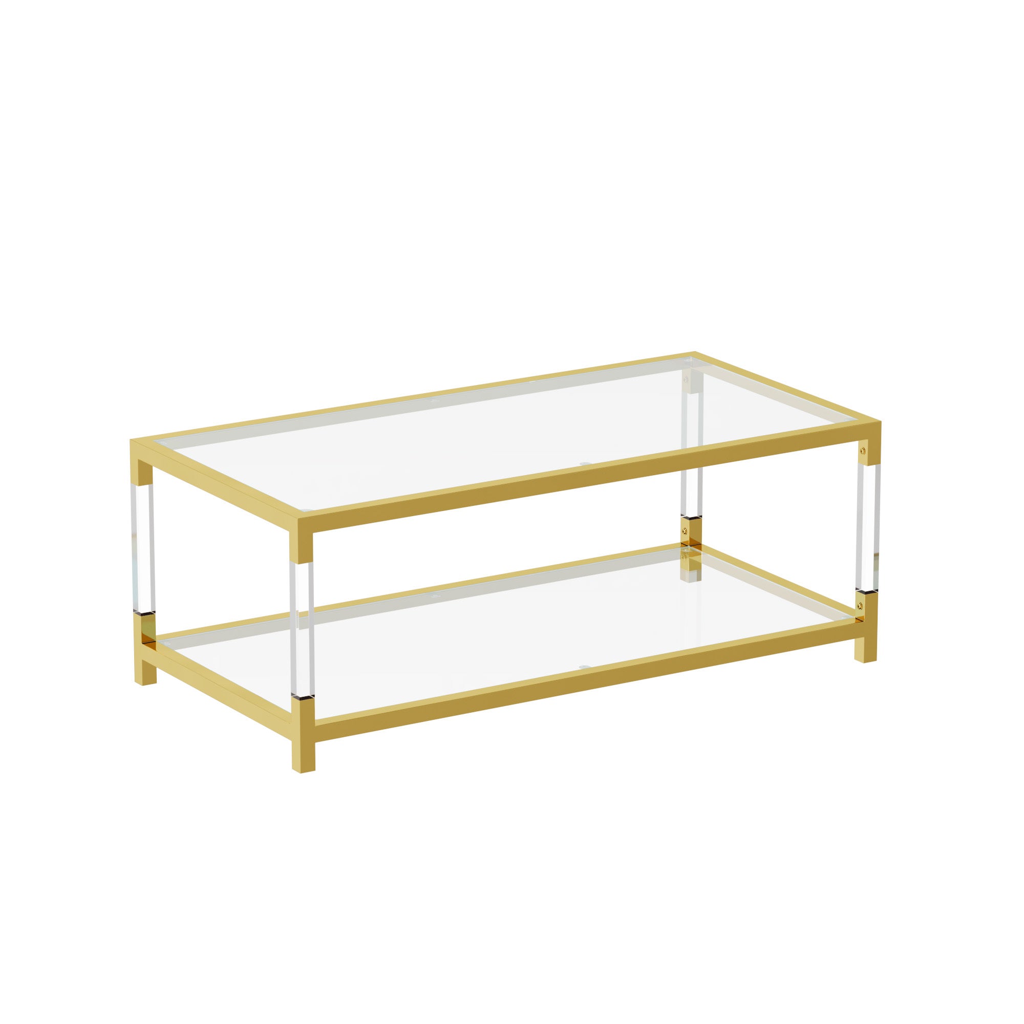 Modern minimalist living room furniture set, stylish transparent acrylic leg coffee table, square edge table, tempered glass face tea table combination gold end table