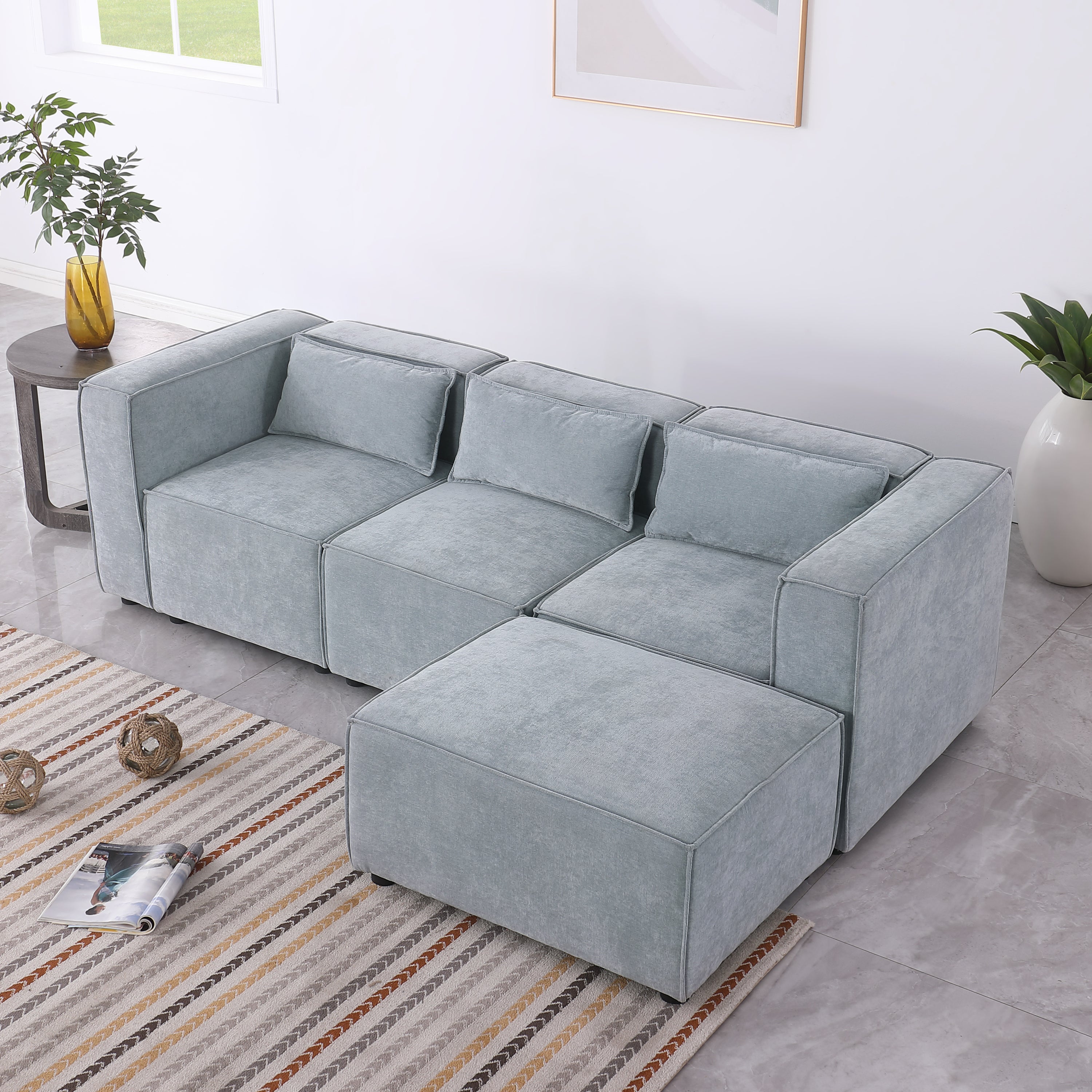 modular sofa Grayish blue  chenille fabric,  simple and grand, the seat and back is very soft. this is also a KNOCK DOWN sofa