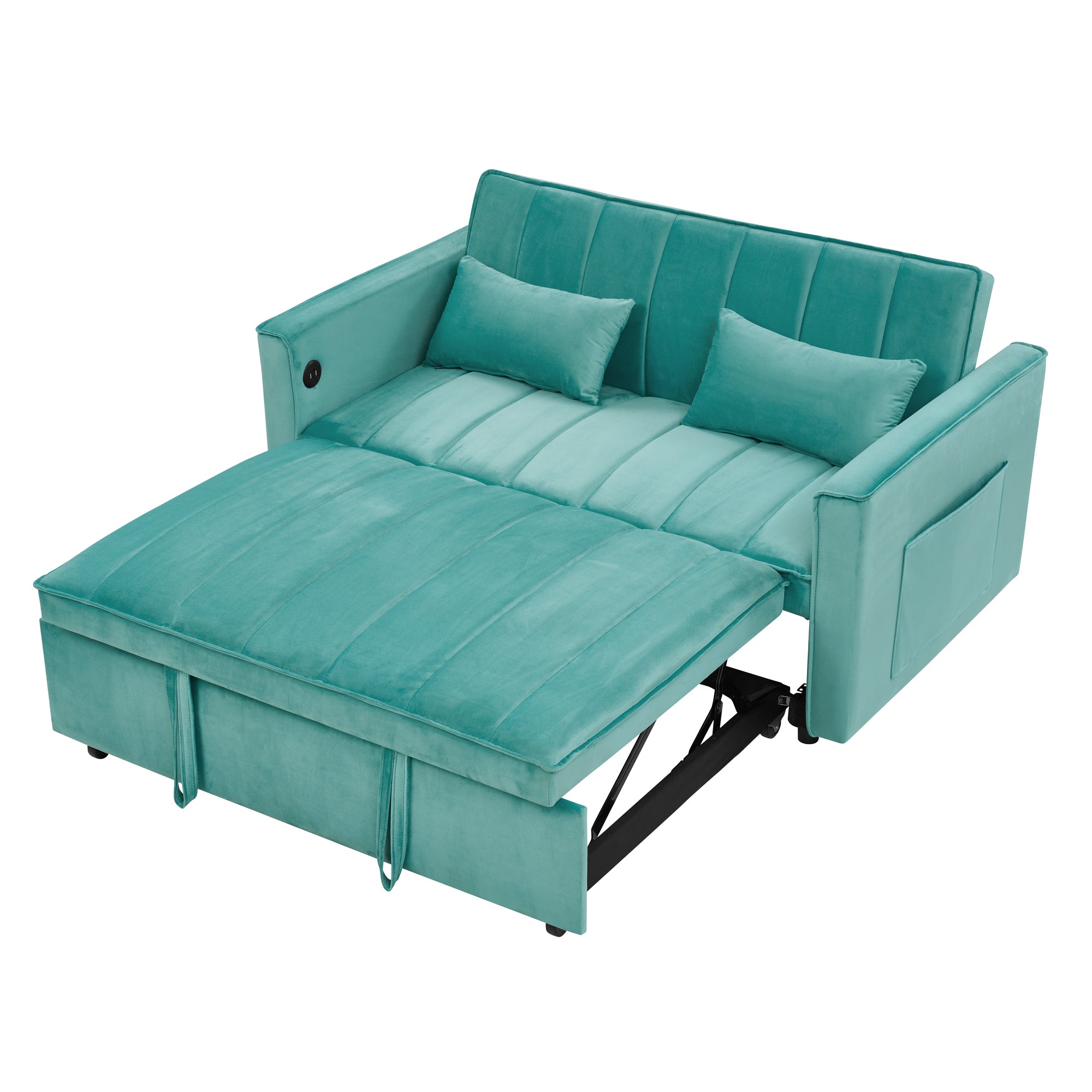 54.33" Modern Foldable Velvet Sofa Bed, Adjustable Back, Pull-Out Design, 3 Length Options, GREEN