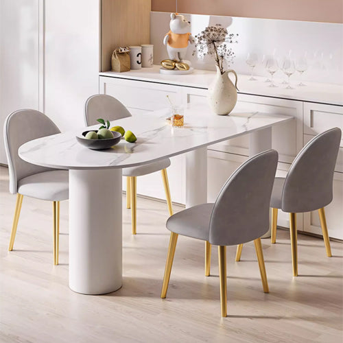 Luxurious Dining Table in White Oval Marble Top & 3 Metal Legs - Perfect for Your Dining Room msf-771