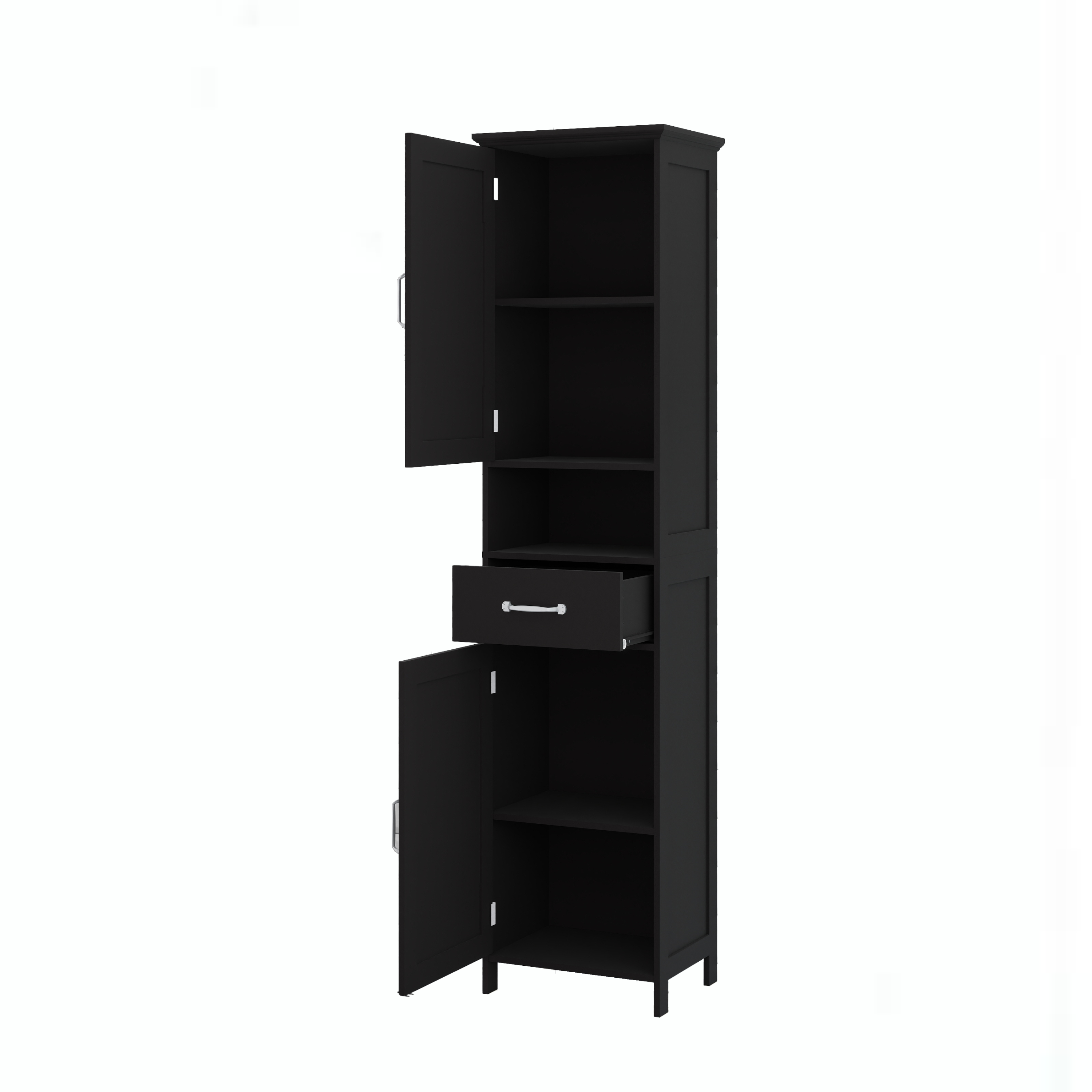 Double Door Narrow Height Slim Floor Standing Cabinet with 2 Adjustable Shelves-Black