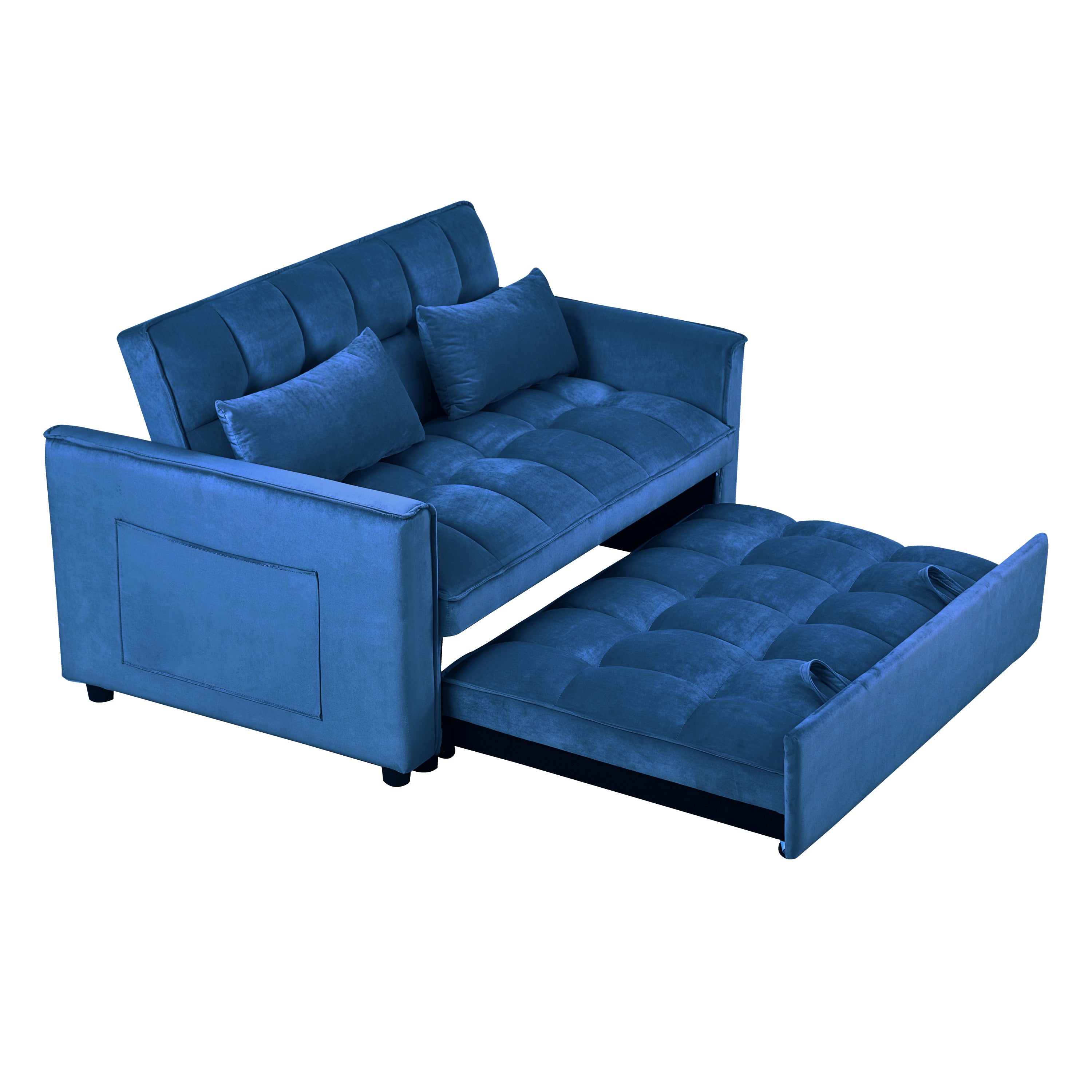 3-in-1 Sleeper Sofa Bed with Velvet, Pillows & Storage – Blue