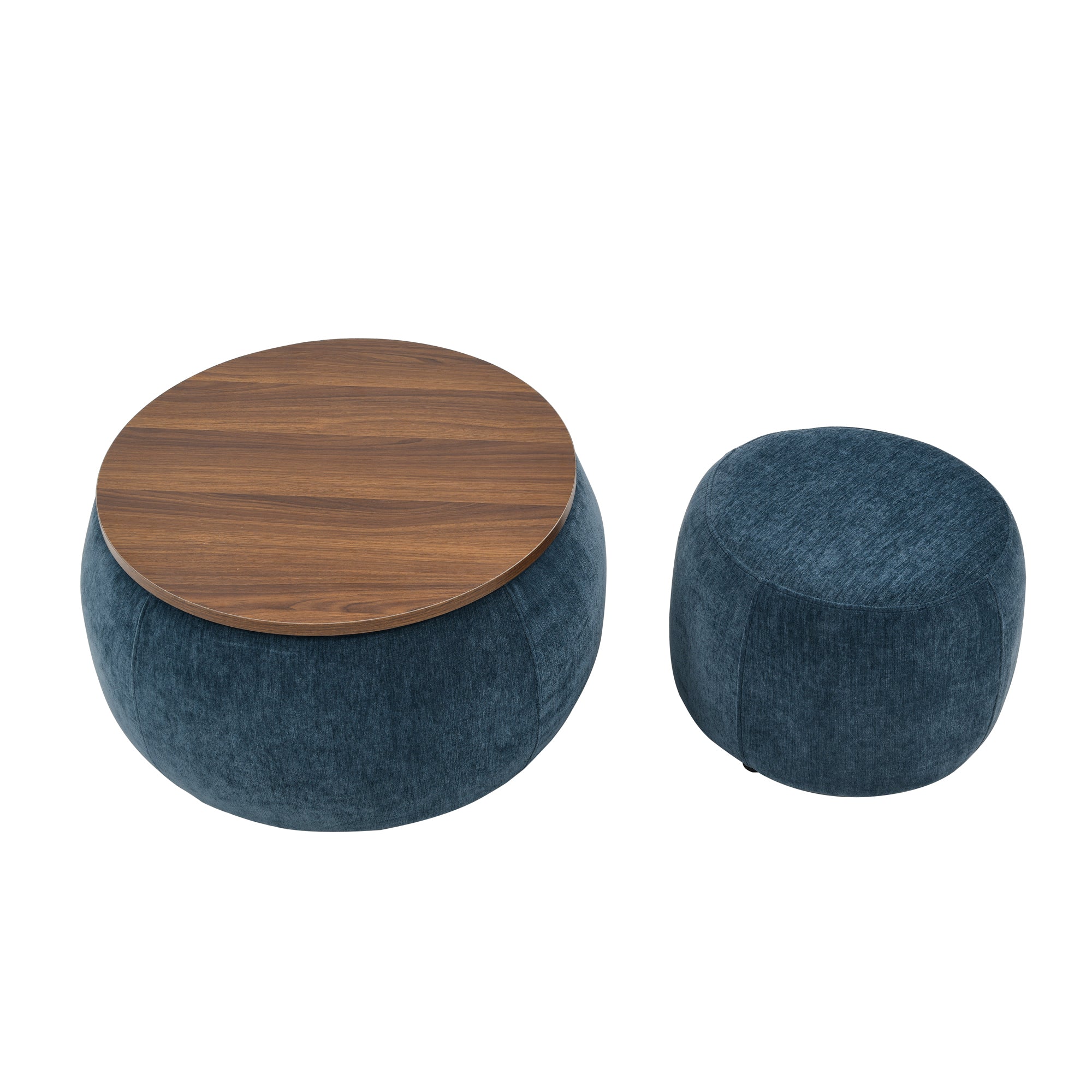 Round Storage Ottoman, 2 in 1 Function, Work as End table and Ottoman,with small seat,Dark blue(25"x25"x14.7")