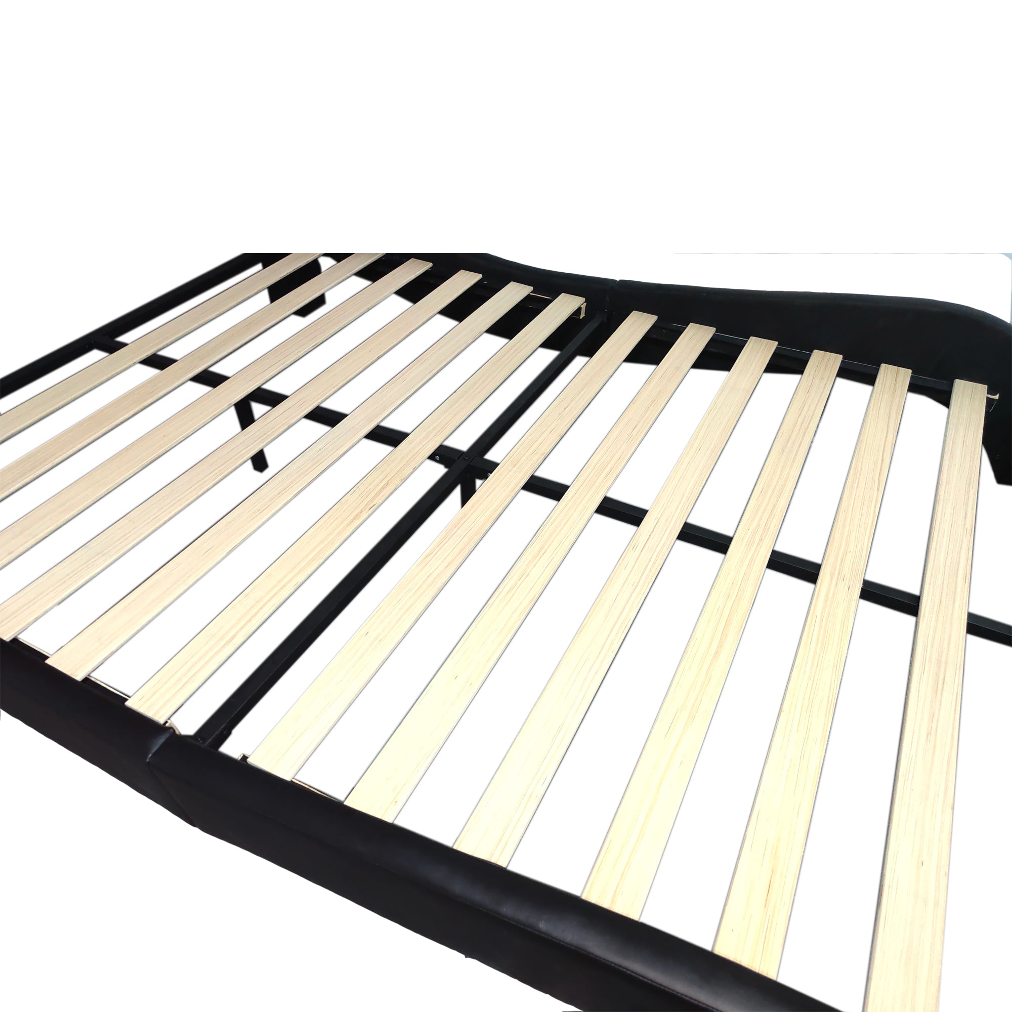 Faux Leather Upholstered Platform Bed Frame with led lighting, Bluetooth connection to play music control, Backrest vibration massage, Curve Design, Wood Slat Support, Exhibited Speakers,King Size