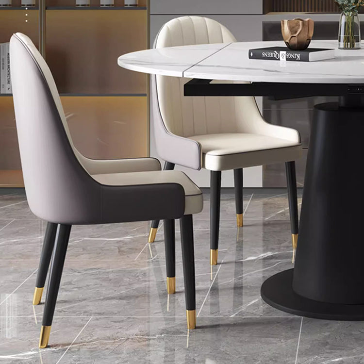 Luxurious Round Dining Table Extendable Marble Top & Carbon Steel Pedestal qc-wy-1902