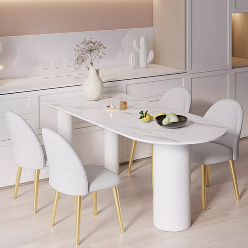 Luxurious Dining Table in White Oval Marble Top & 3 Metal Legs - Perfect for Your Dining Room msf-771