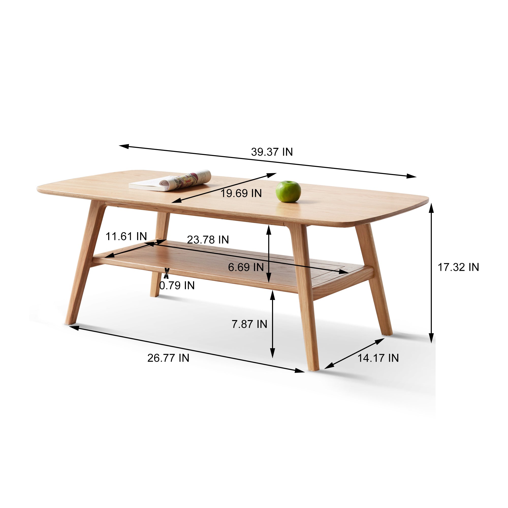 39.37" Solid Wood Coffee Table with Storage Shelf - Modern Study Desk for Home Office