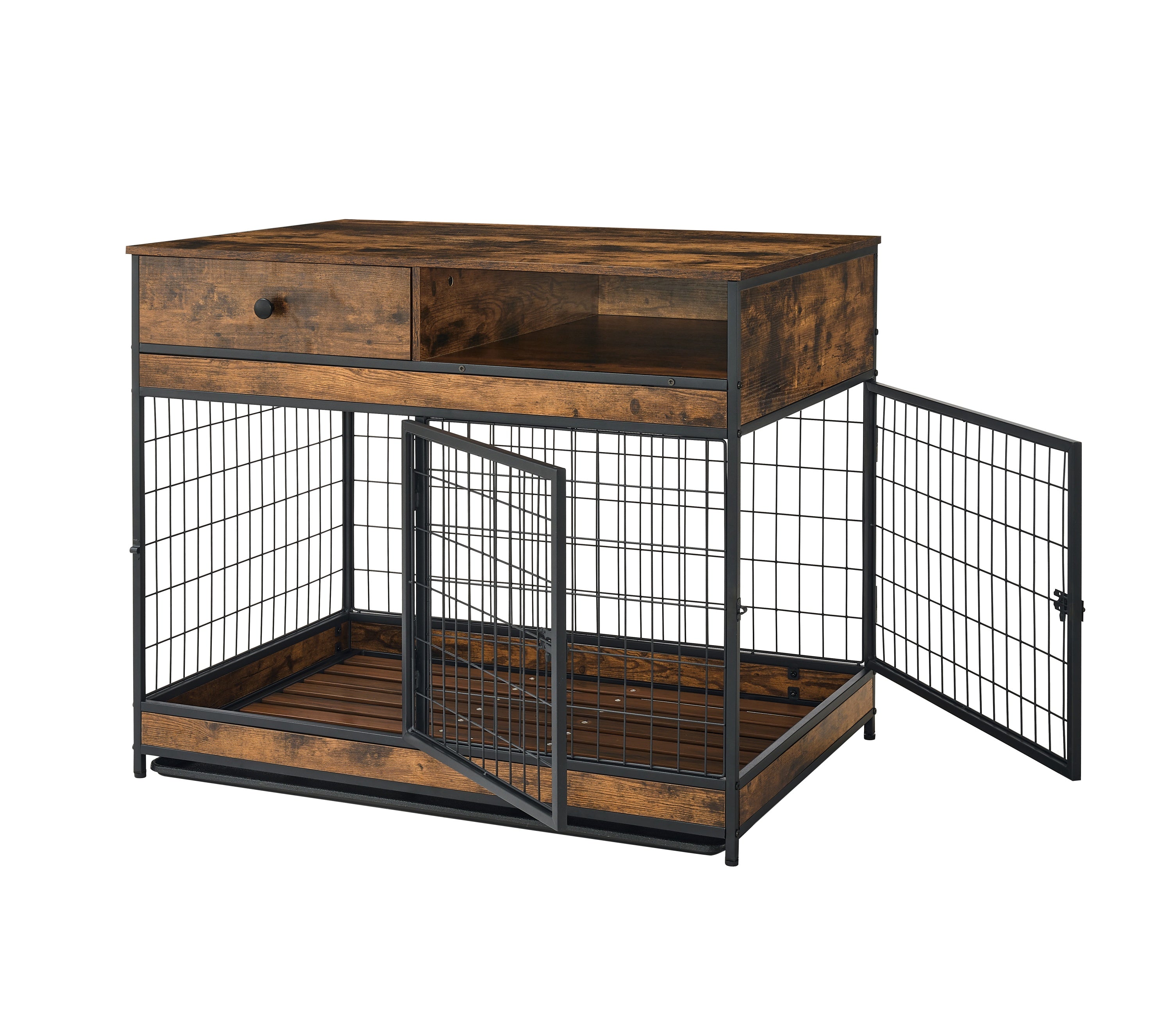 Furniture Dog Cage Crate with Double Doors. Antique Brown,38.78'' W x 27.36'' D x 32.17'' H.