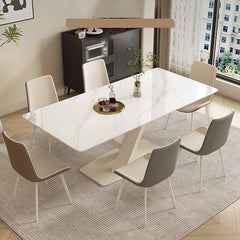 Luxurious Dining Table in White Rectangle - Sleek Marble Top and X-Base for Diningroom qc-wy-801