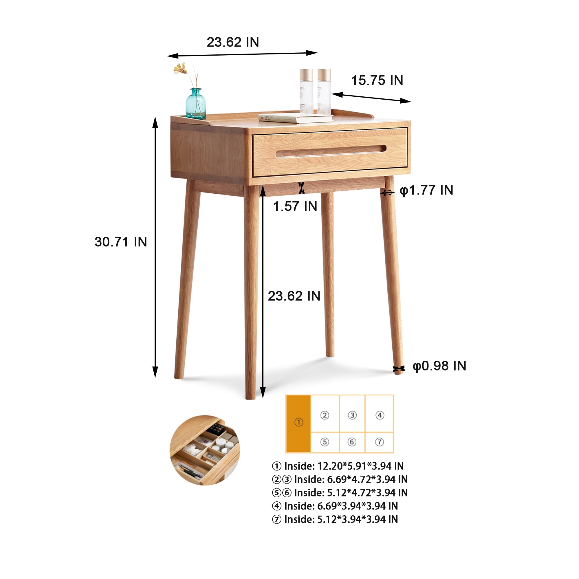 23.62" Solid Wood Makeup Vanity with Storage Drawer - Ideal for Accessories or Desk Use