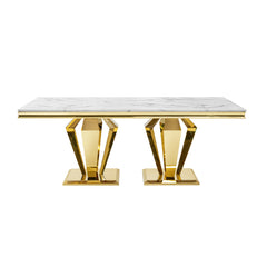 Rectangular Dining Table with Gold Polished Stainless Steel Base & MDF Marble Top for 6 - 8