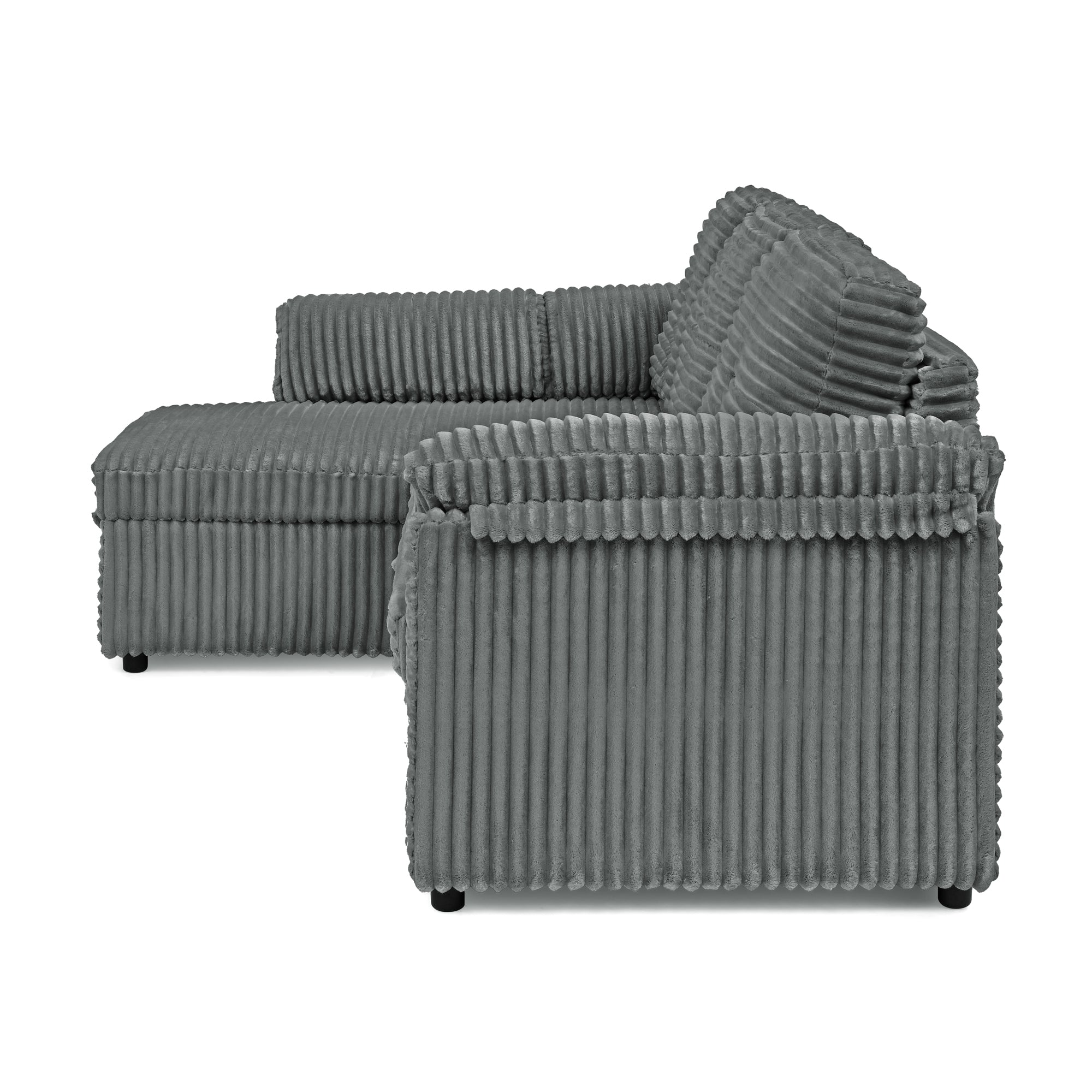 Corduroy Tufted Upholstered Sleeper Sectional Sofa, L-Shaped Modular Convertible Sofa with Storage Chaise, Pull Out Sleep Couch Bed and Reclining Backrest Perfect for Living Space,Grey