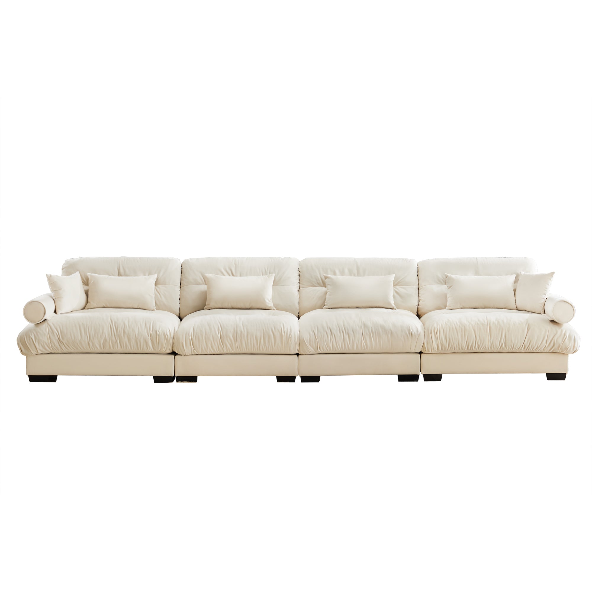 Oversized 4-Seater Velvet Sectional Sofa with Ottoman, Deep Seat Cloud Couch for Living Room, Cream